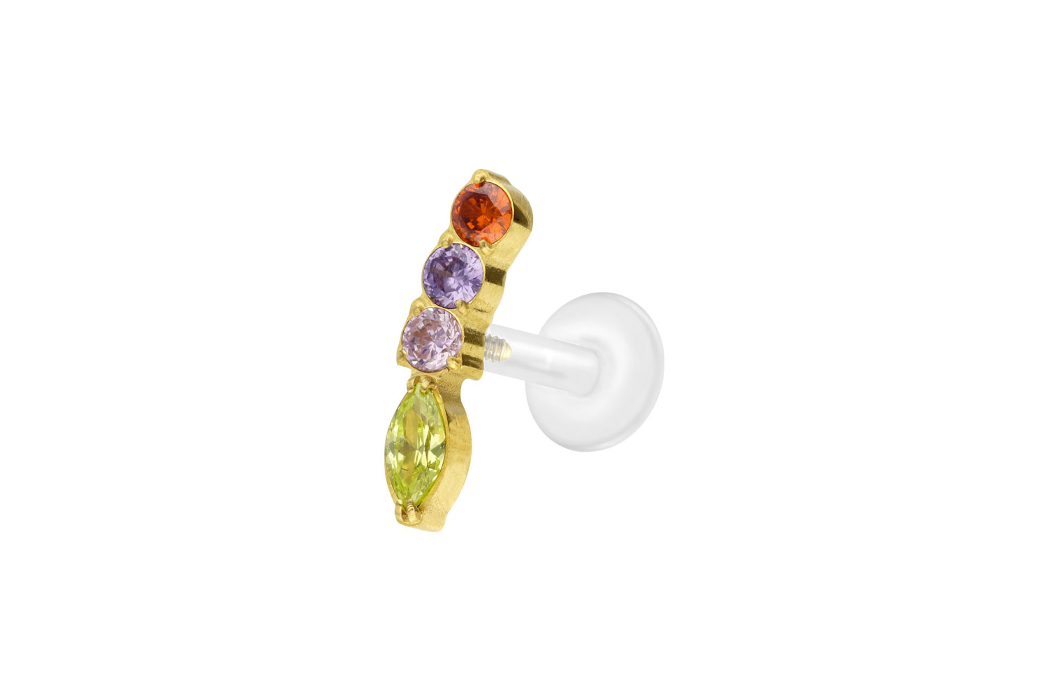 PTFE Labret Piercing mit Innengewinde + Titan-Aufsatz BUNTER KRISTALLBOGEN